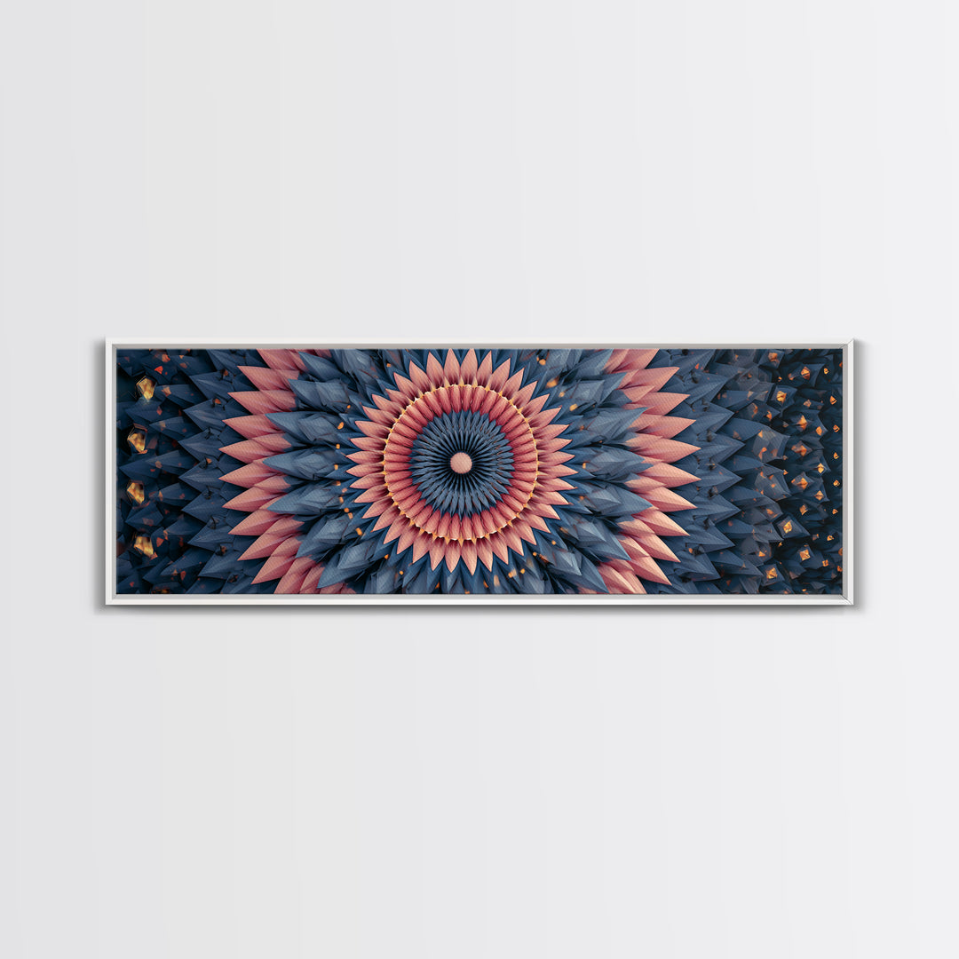 Layered Pink And Navy Geometric Mandala Wall Art, Midcentury Modern Abstract Canvas, Retro MCM Decor, Large Print, Home Decor
