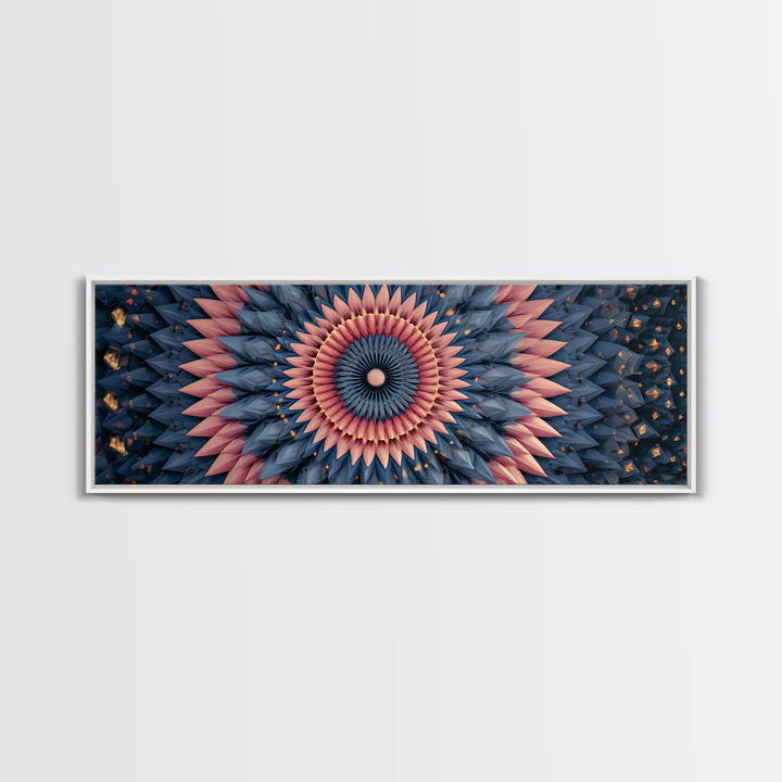 Layered Pink And Navy Geometric Mandala Wall Art, Midcentury Modern Abstract Canvas, Retro MCM Decor, Large Print, Home Decor