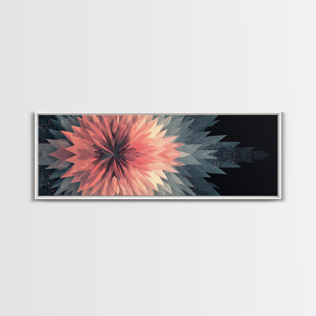 Blush Coral Geometric Flower Canvas Print, Midcentury Modern Wall Art, Abstract Starburst Decor, Large Horizontal Print Gift