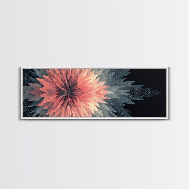 Blush Coral Geometric Flower Canvas Print, Midcentury Modern Wall Art, Abstract Starburst Decor, Large Horizontal Print Gift