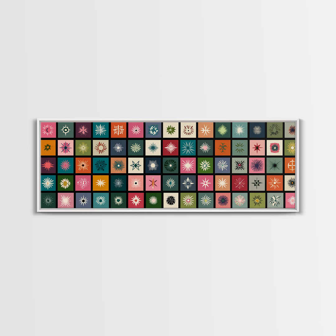 Atomic Starburst Pattern Wall Art, Midcentury Modern Geometric Print, Retro MCM Decor, Colorful Tile Canvas Print, Gallery Wall