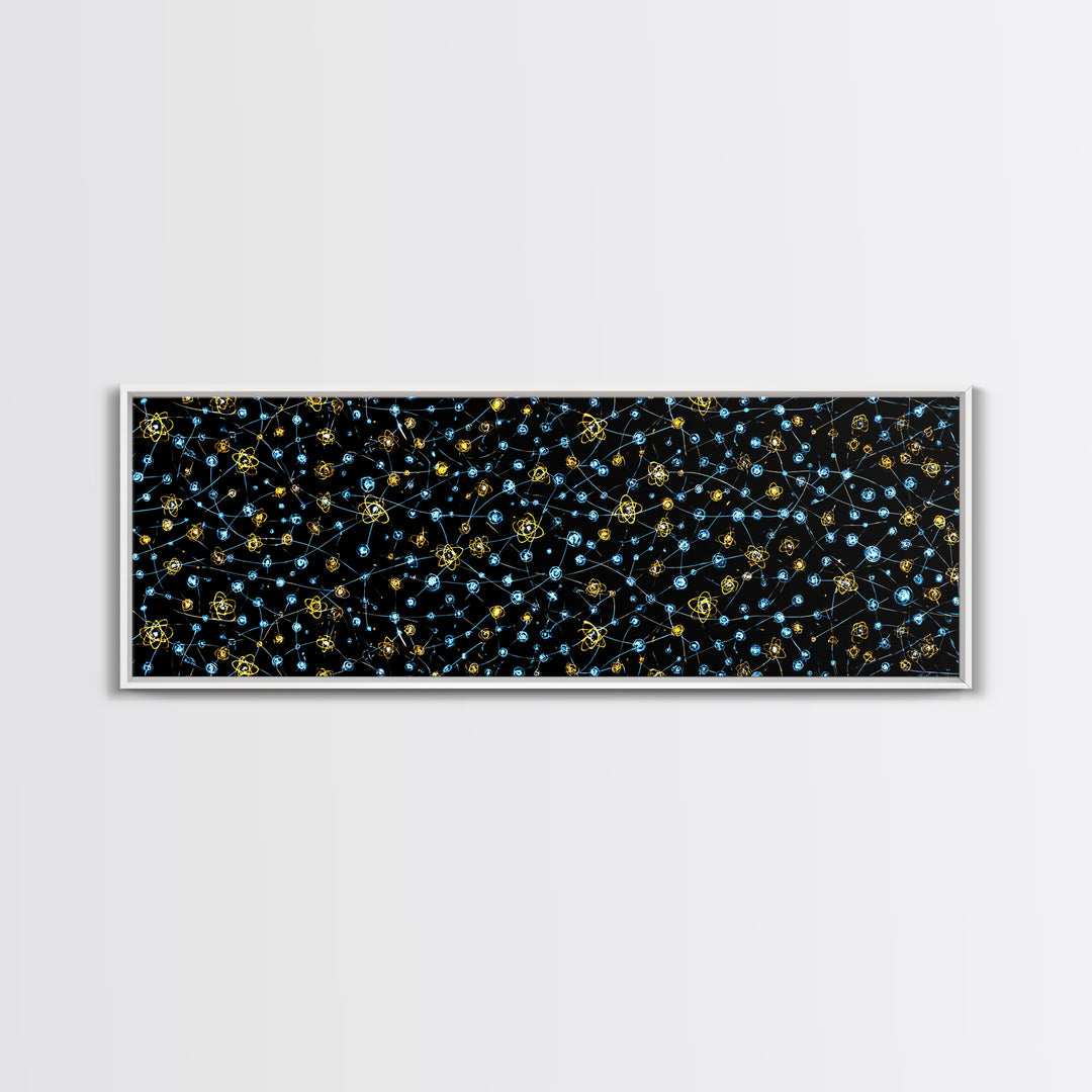 Atomic Constellation Wall Art, Mid Century Modern Space Decor, Retro Science Poster, Blue Yellow MCM Pattern, Modern Art Print