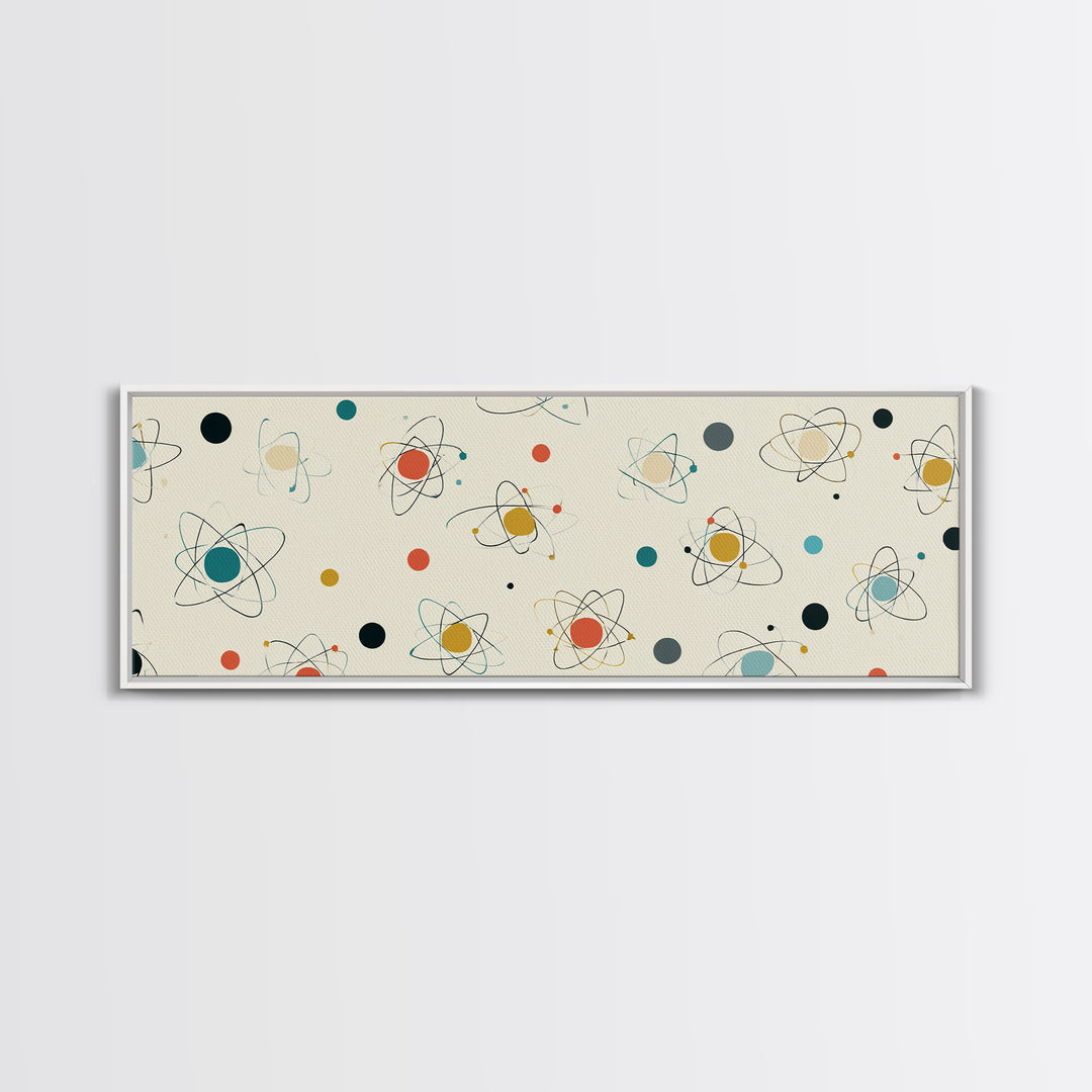 Retro Atom Pattern Canvas Print, Mid Century Modern Wall Decor, Atomic Science Art, Minimal Geometric Poster, MCM Home Decor