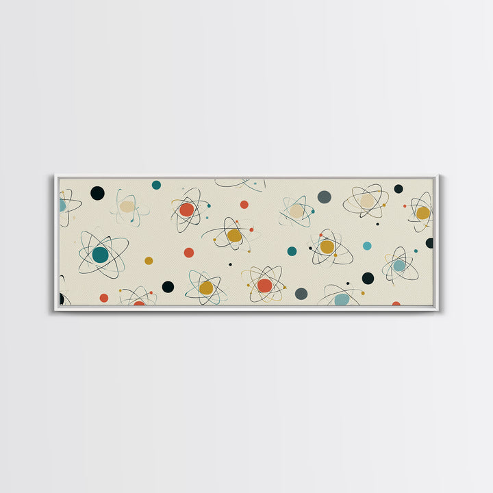 Retro Atom Pattern Canvas Print, Mid Century Modern Wall Decor, Atomic Science Art, Minimal Geometric Poster, MCM Home Decor