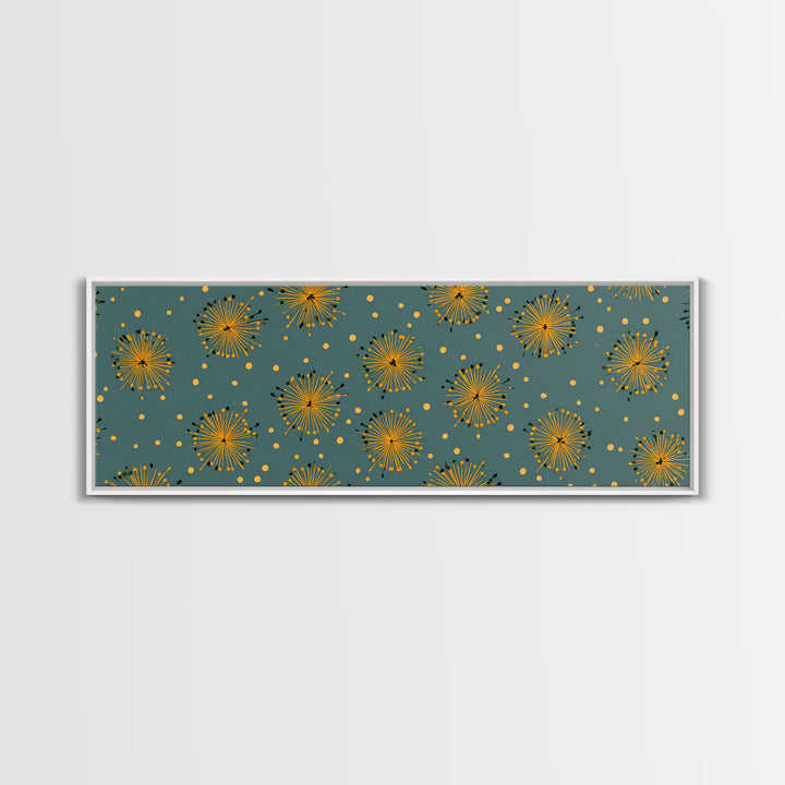 Yellow Starburst Floral Wall Art, Mid Century Modern Print, Retro Atomic Pattern Poster, Teal Kitchen Decor, MCM Art Print