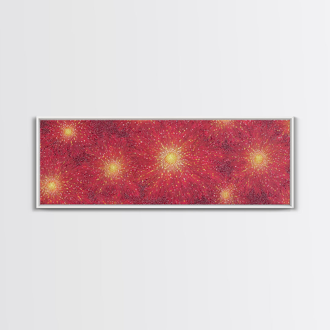 Magenta Yellow Burst Framed Canvas Print, Mid Century Modern Wall Art, Bright Abstract Decor, Retro Groovy Home Poster Print