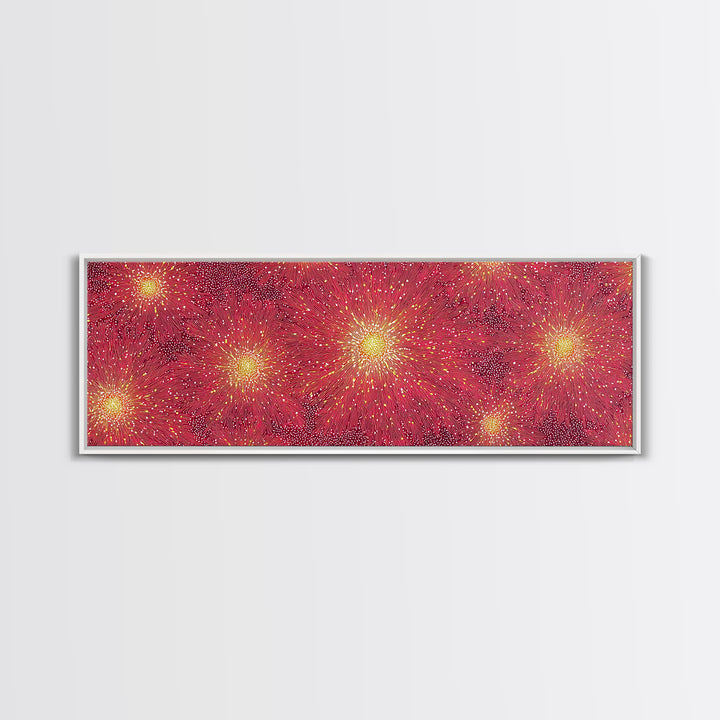 Magenta Yellow Burst Framed Canvas Print, Mid Century Modern Wall Art, Bright Abstract Decor, Retro Groovy Home Poster Print