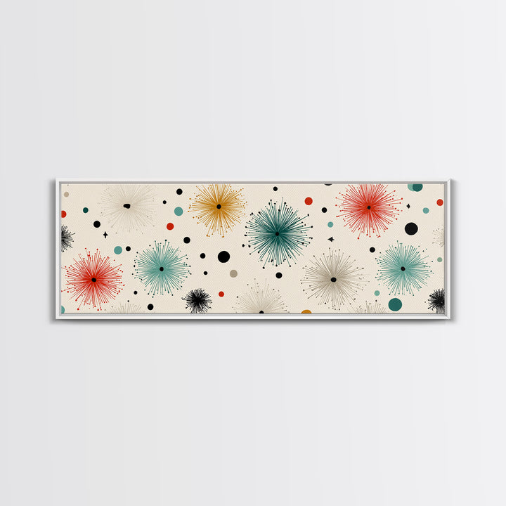 Multicolor Atomic Starburst Wall Art, Mid Century Modern Print, Retro Confetti Pattern Poster, Cream Background MCM Decor