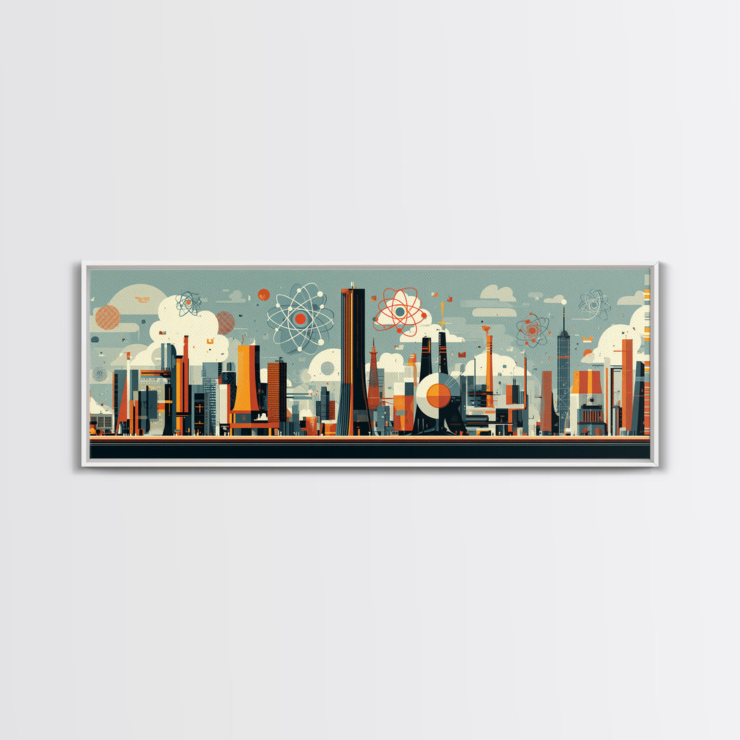 Atomic Midcentury City With Mod Towers Wall Art, Retro Modern Art Print, Geometric Skyline Poster, MCM Home Decor, Canvas Print