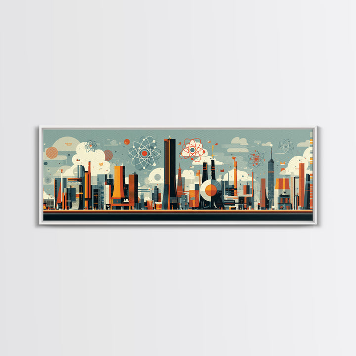 Atomic Midcentury City With Mod Towers Wall Art, Retro Modern Art Print, Geometric Skyline Poster, MCM Home Decor, Canvas Print