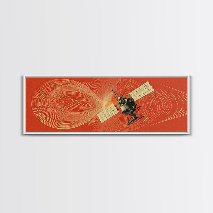 Orange Satellite Magnetic Field Wall Art, Retro Space Science Poster, Modern Abstract Art Print, Midcentury Office Decor