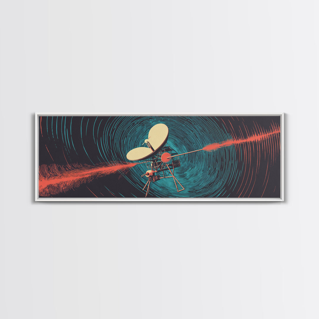 Deep Space Probe Signal Wall Art, Blue Spiral Radio Waves, Retro Sci Fi Poster, Modern Abstract Living Room And Office Decor Print