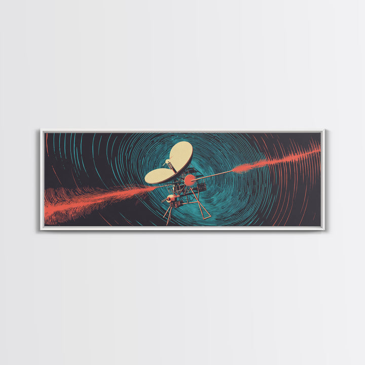 Deep Space Probe Signal Wall Art, Blue Spiral Radio Waves, Retro Sci Fi Poster, Modern Abstract Living Room And Office Decor Print