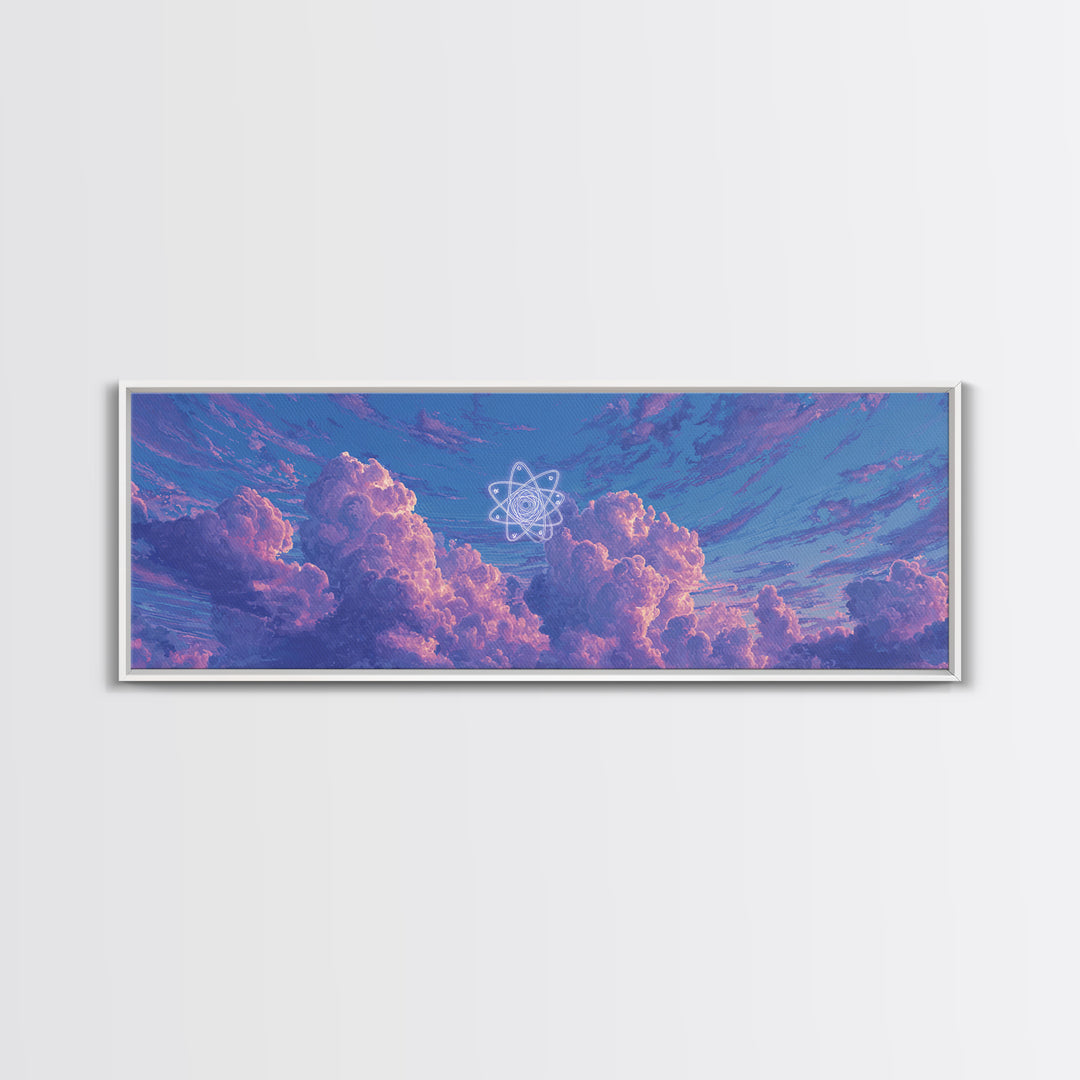 Purple Dream Clouds With Atomic Star Wall Art, Retro Sci Fi Sky Poster, Midcentury Modern Decor, Cosmic Canvas Print, Bedroom Decor