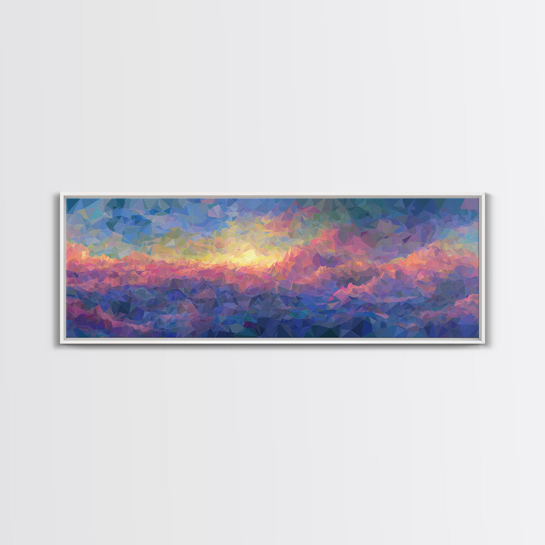 Pastel Low Poly Mountain Sunrise Wall Art, Colorful Landscape Print, Modern Abstract Art, Bedroom Decor, Large Canvas Poster