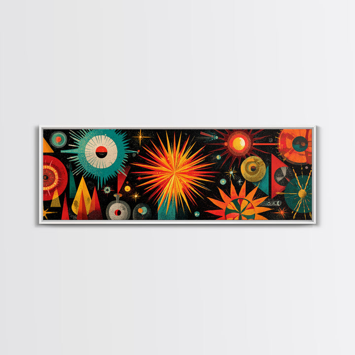 Atomic Starburst Fireworks Wall Art, Midcentury Modern Space Age Print, Retro MCM Canvas For Living Room Decor Poster Gift