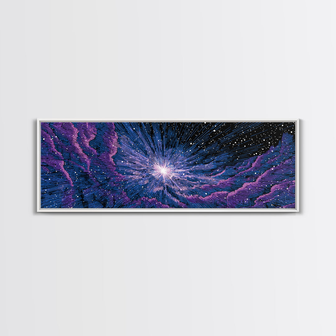 Purple Blue Cosmic Starfield Wall Art, Modern Abstract Space Canvas, Retro Sci Fi Digital Print For Bedroom Decor Poster