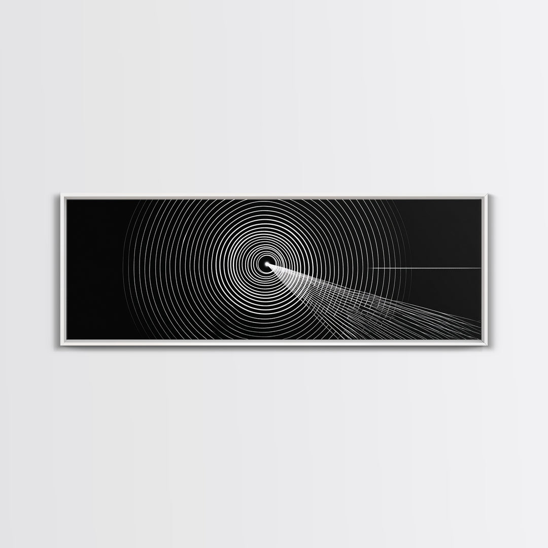 Black White Concentric Tunnel Wall Art, Modern Op Art Line Print, Minimal Geometric Canvas For Office And Game Room Decor