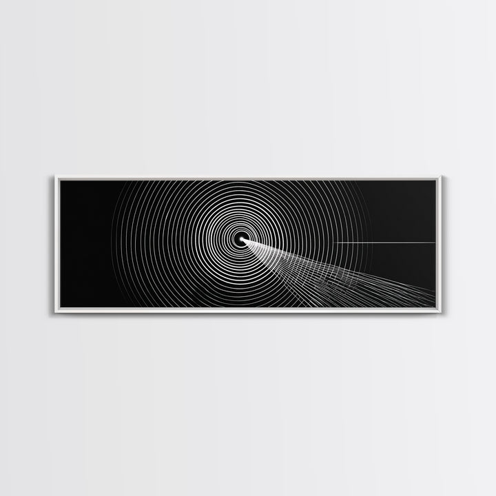 Black White Concentric Tunnel Wall Art, Modern Op Art Line Print, Minimal Geometric Canvas For Office And Game Room Decor