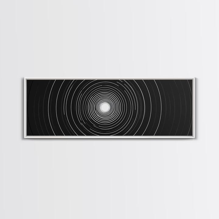 White Light Concentric Circle Canvas Print, Black Modern Op Art Wall Decor, Minimal Geometric Poster For Home Office Space