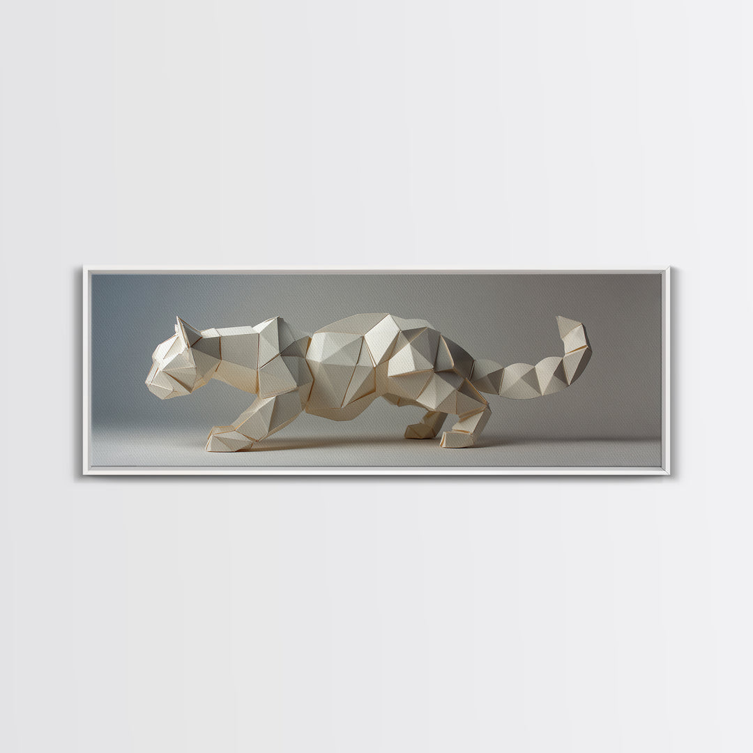 Faceted Low Poly Wild Cat Wall Art, Midcentury Modern Art Print, Minimalist Animal Decor, Abstract MCM Home Decor Gift For Living Room