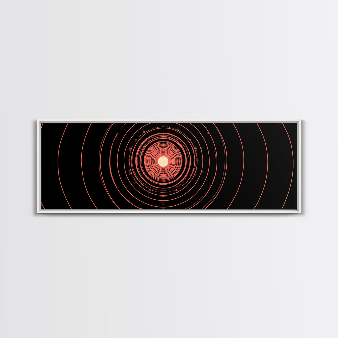 Orange Red Concentric Circle Wall Art, Modern Abstract Op Art Print, Cosmic Retro Minimal Poster For Bedroom Gallery Decor