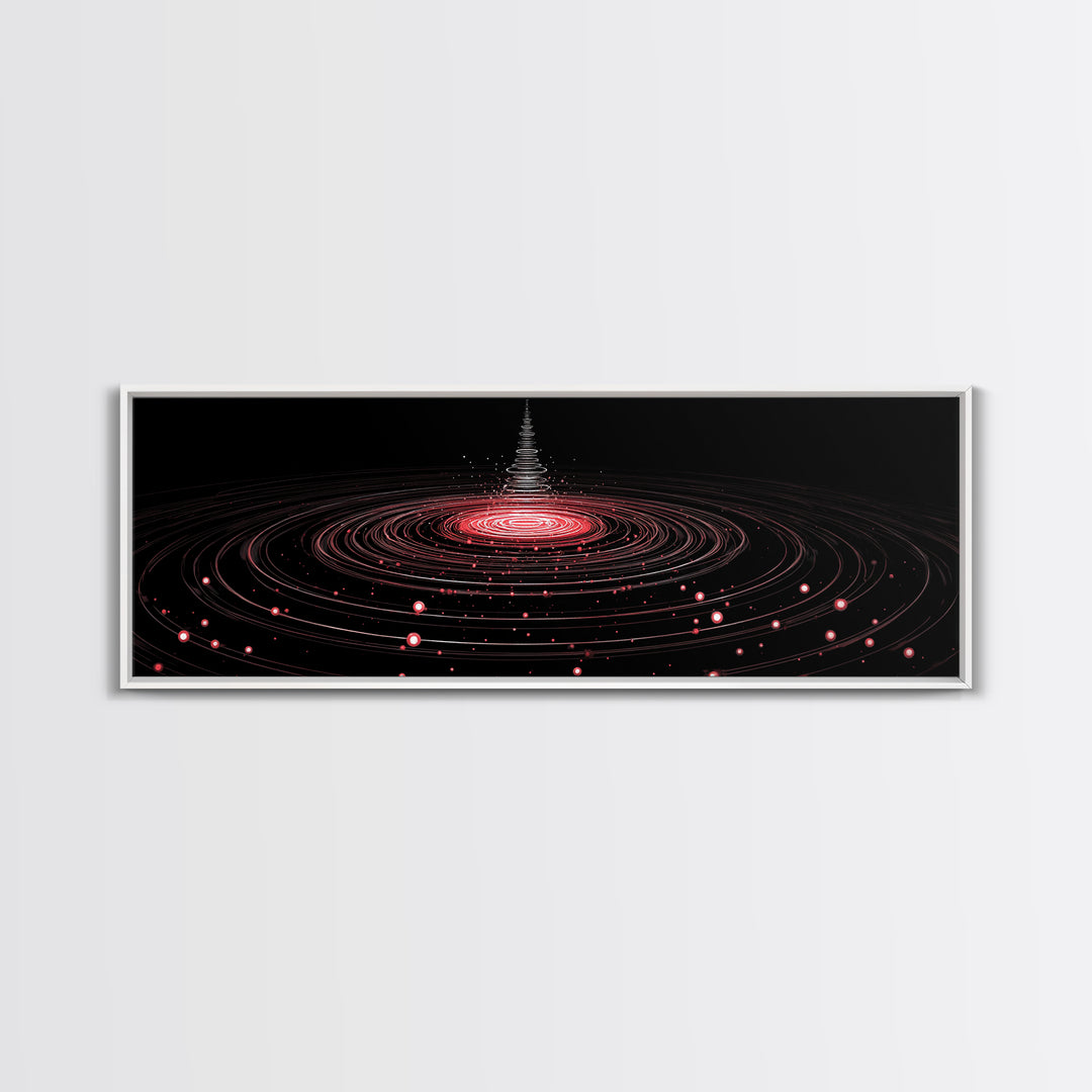 Red Orbital Light Rings In Black Space Canvas Print, Futuristic Abstract Art, Modern Wall Decor, Retro Sci Fi Poster, Digital Art Print