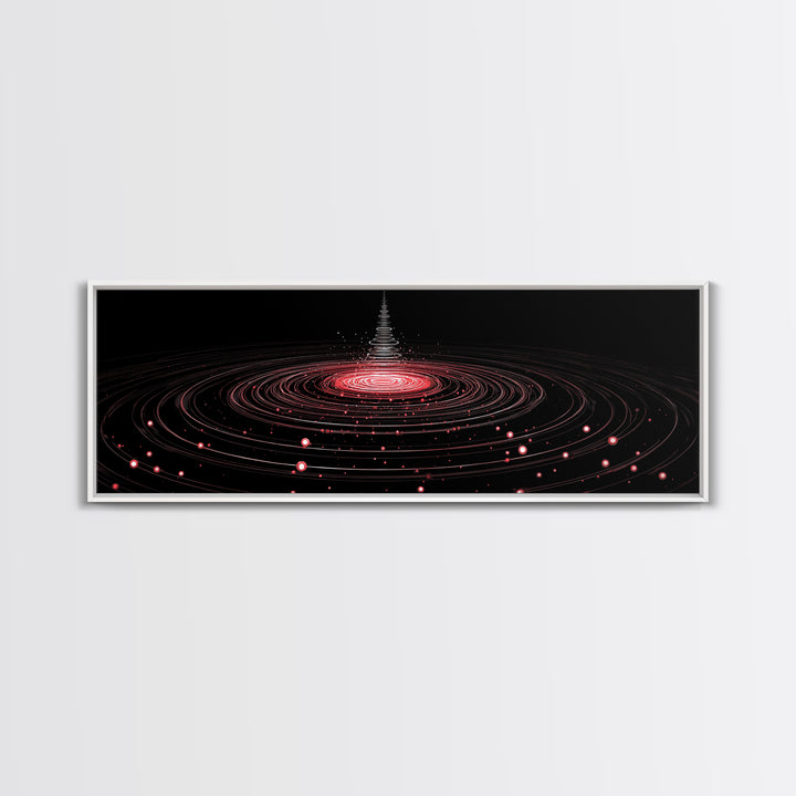 Red Orbital Light Rings In Black Space Canvas Print, Futuristic Abstract Art, Modern Wall Decor, Retro Sci Fi Poster, Digital Art Print