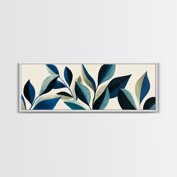 Blue Botanical Branches On Cream Wall Art, Minimalist Nature Print, Midcentury Modern Decor, Scandinavian Home Art Poster
