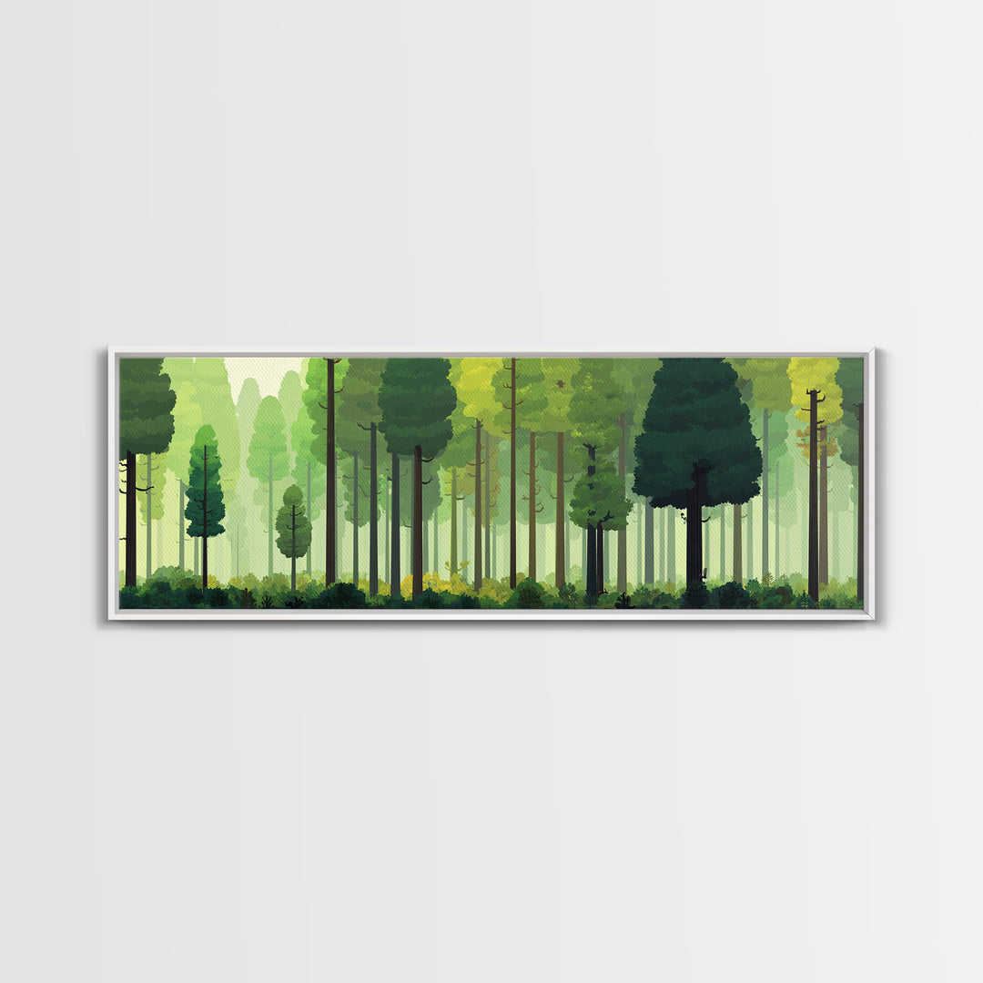 Soft Green Woodland Forest Wall Art, Midcentury Modern Nature Print, Scandinavian Modern Decor, Large Canvas Landscape Art