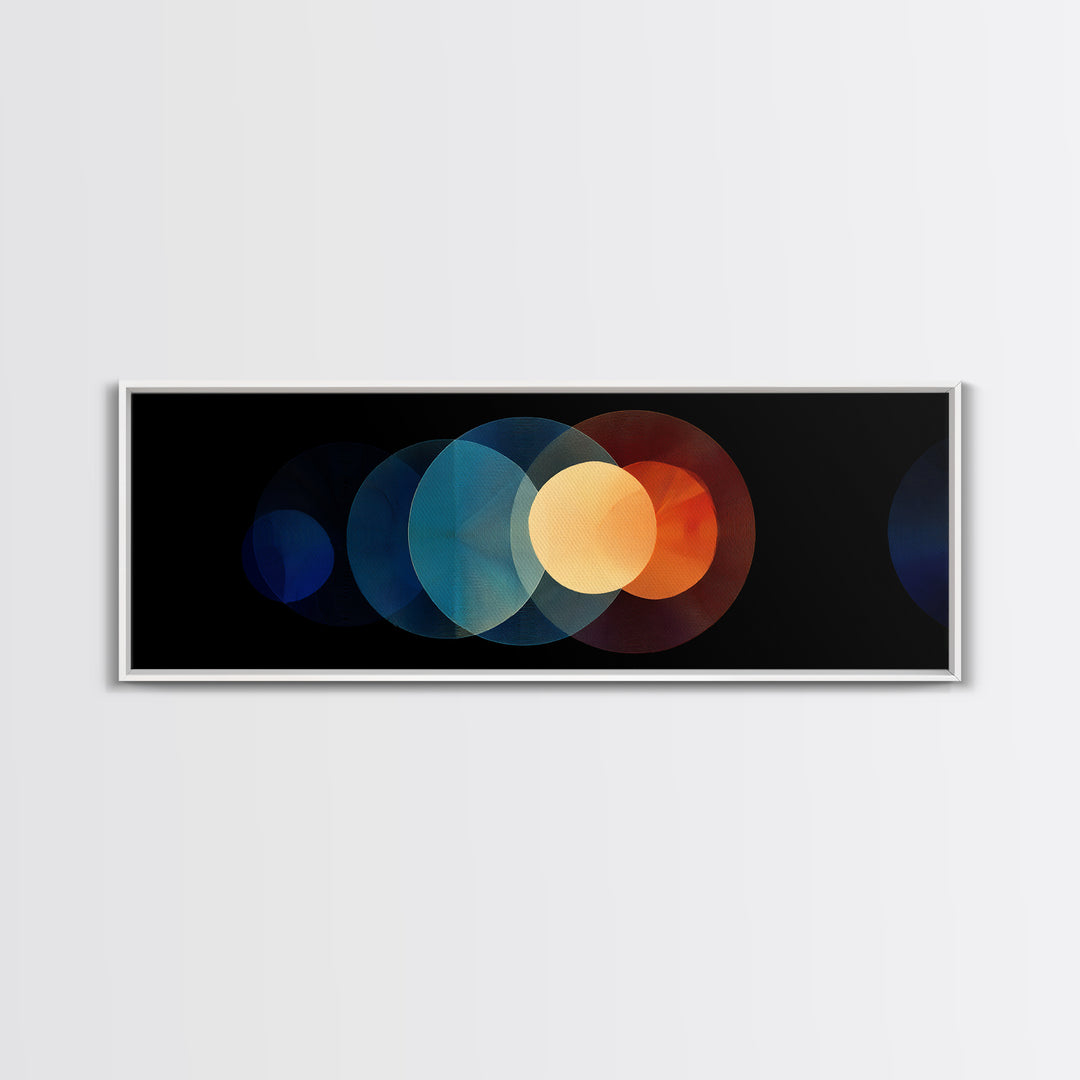 Overlapping Retro Circle Abstract Wall Art, Midcentury Modern Geometric Print, Orange Blue Black Decor, Atomic Canvas Art