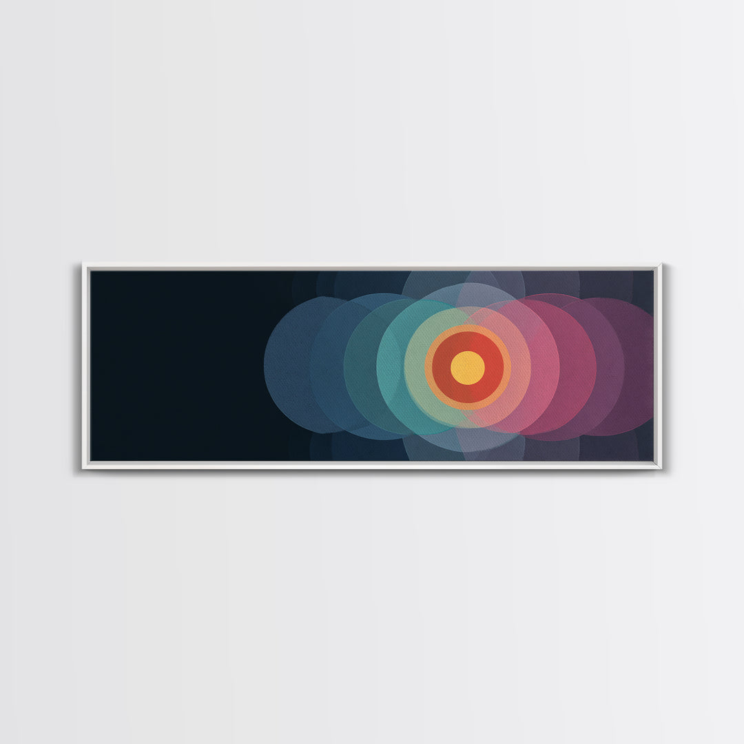 Translucent Target Circles Canvas Print, Midcentury Modern Abstract Wall Art, Colorful Geometric Decor, Pink Blue Poster