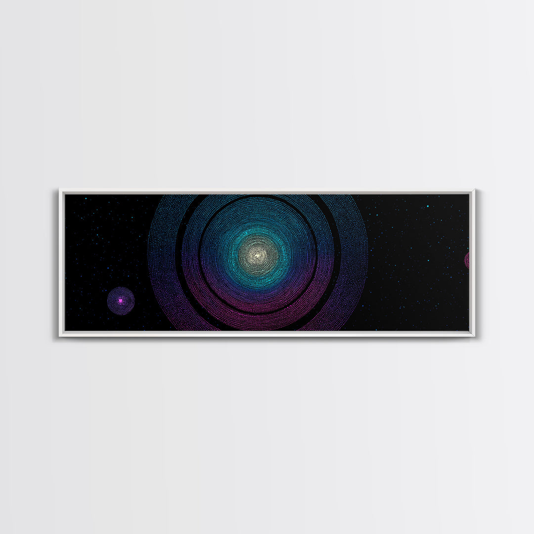 Glowing Nebula Mandala Canvas Print, Midcentury Modern Space Wall Art, Blue Purple Cosmic Decor, Geometric Star Poster Art