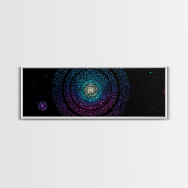 Glowing Nebula Mandala Canvas Print, Midcentury Modern Space Wall Art, Blue Purple Cosmic Decor, Geometric Star Poster Art