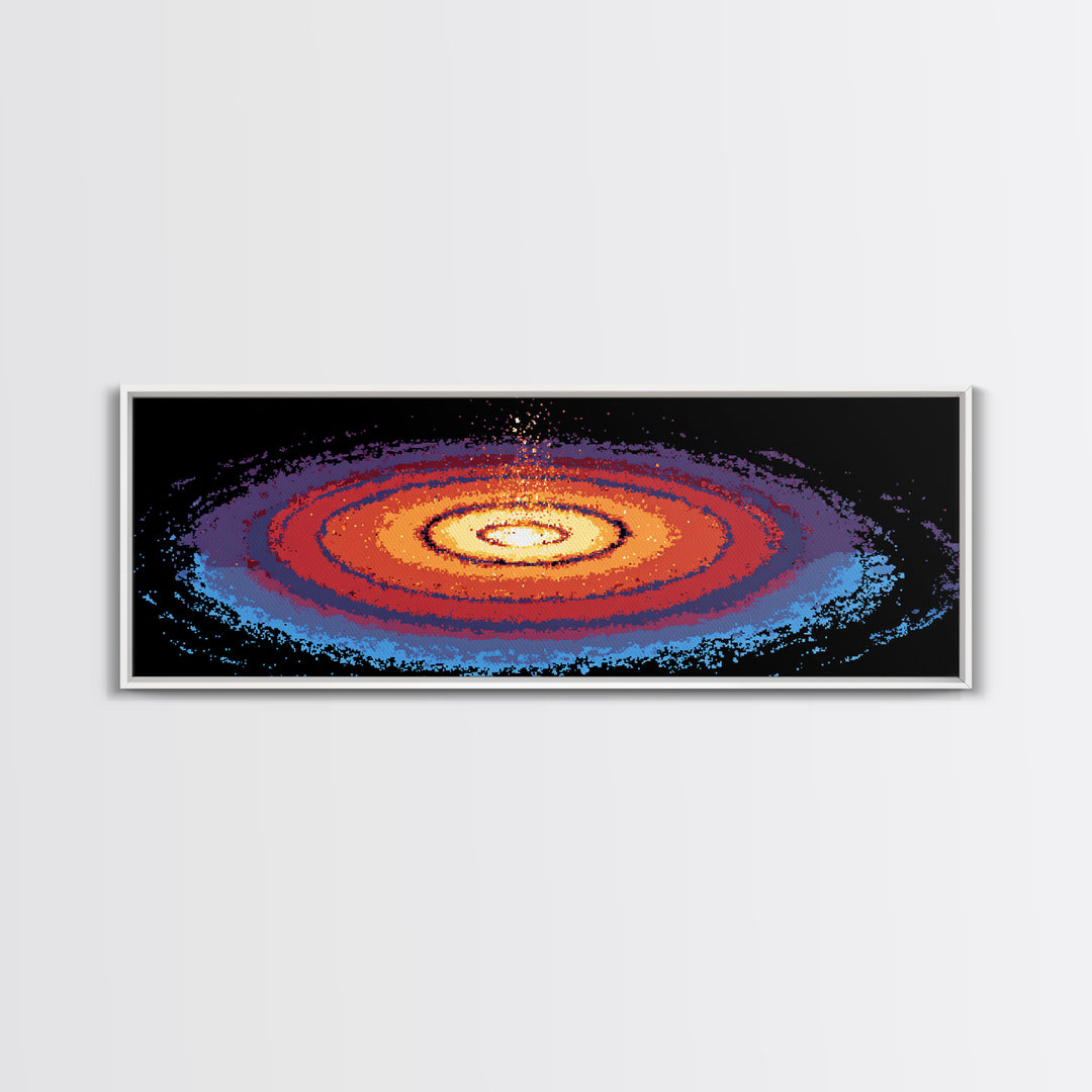 Orange Blue Spiral Galaxy Wall Art, Midcentury Modern Space Abstract Print, Cosmic Retro Decor, Large Canvas Statement Art