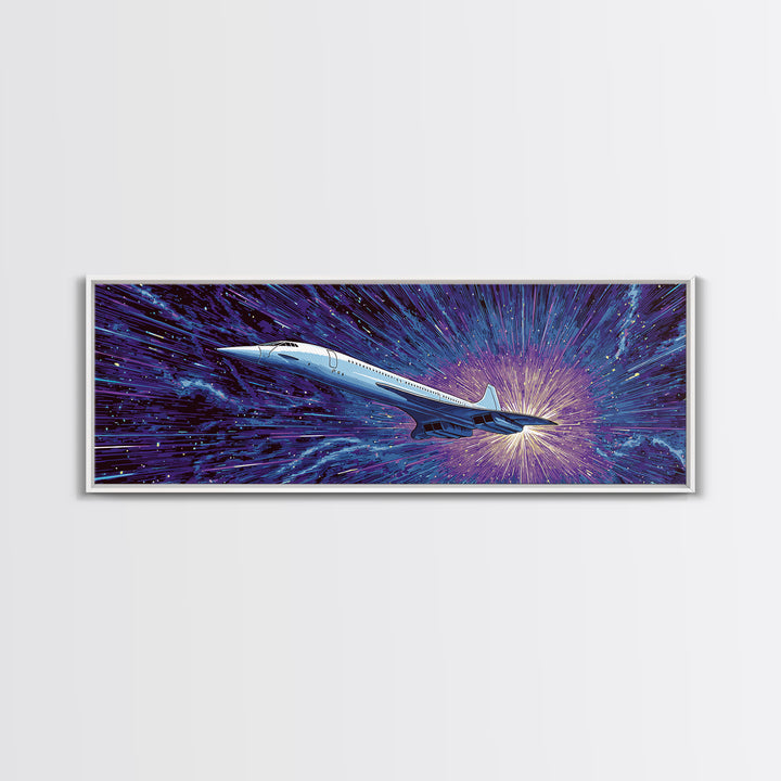 Supersonic Jet Starburst Wall Art, Midcentury Modern Space Poster, Retro Sci Fi Canvas Print, Aviation Wall Decor Gift For Him