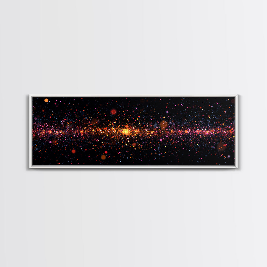 Radiant Particle Galaxy Horizon Wall Art, Space Abstract Art, Modern Digital Art Print, Cosmic Retro Decor, Large Canvas