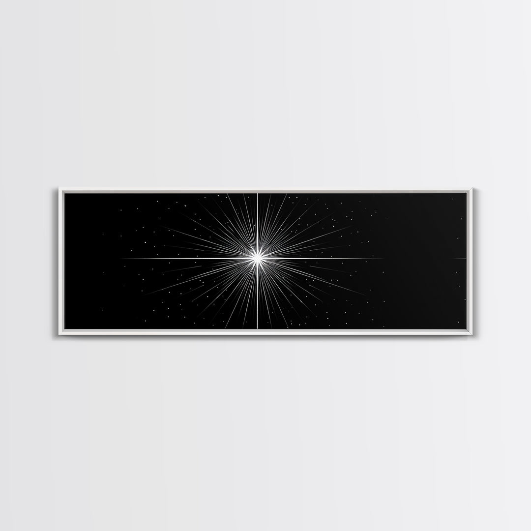 Monochrome Starburst Light On Black Wall Art, Minimalist Abstract Poster, Op Art Print, Modern Geometric Home Decor Gift