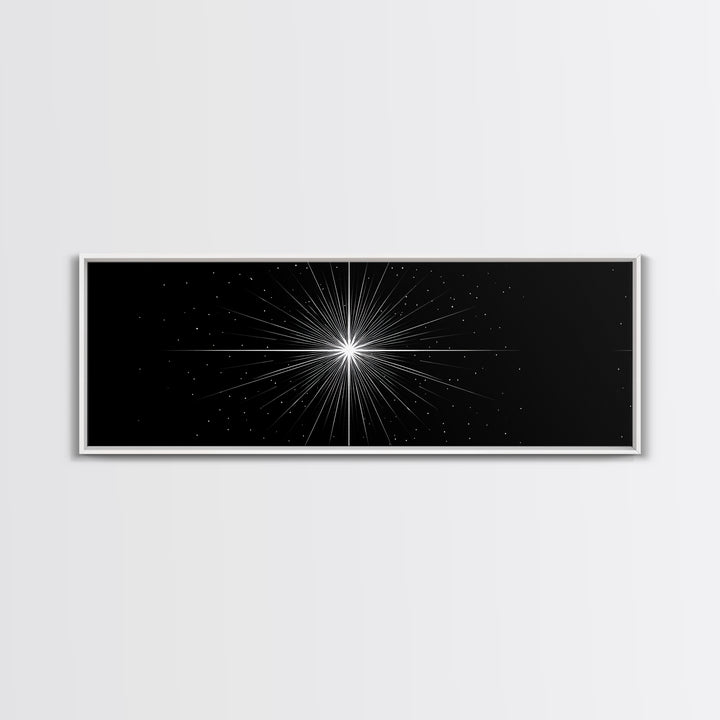 Monochrome Starburst Light On Black Wall Art, Minimalist Abstract Poster, Op Art Print, Modern Geometric Home Decor Gift