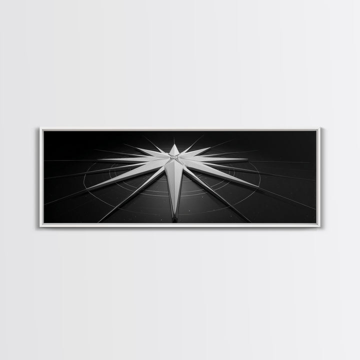 Futuristic White Star Sculpture Canvas Print, Black And White Wall Art, Modern Geometric Decor, Sci Fi Office Poster Gift