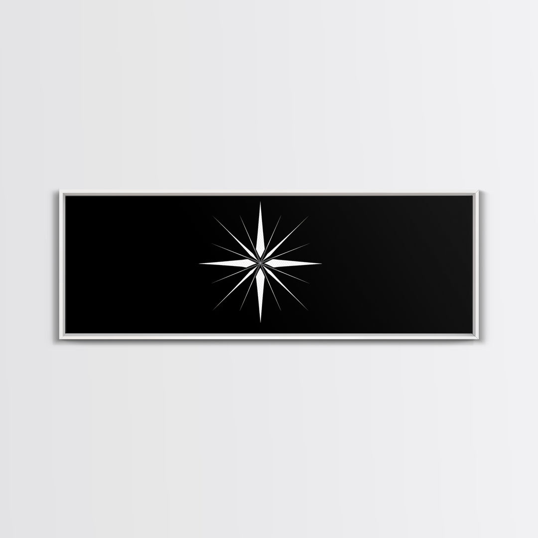 White Atomic Starburst On Black Wall Art, Midcentury Modern Geometric Print, Minimalist Retro Wall Decor, MCM Home Office Art