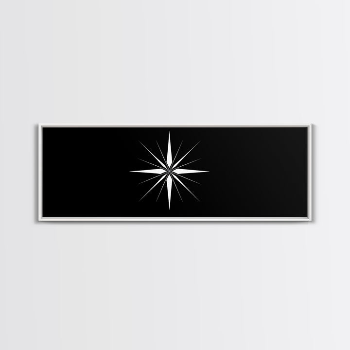 White Atomic Starburst On Black Wall Art, Midcentury Modern Geometric Print, Minimalist Retro Wall Decor, MCM Home Office Art