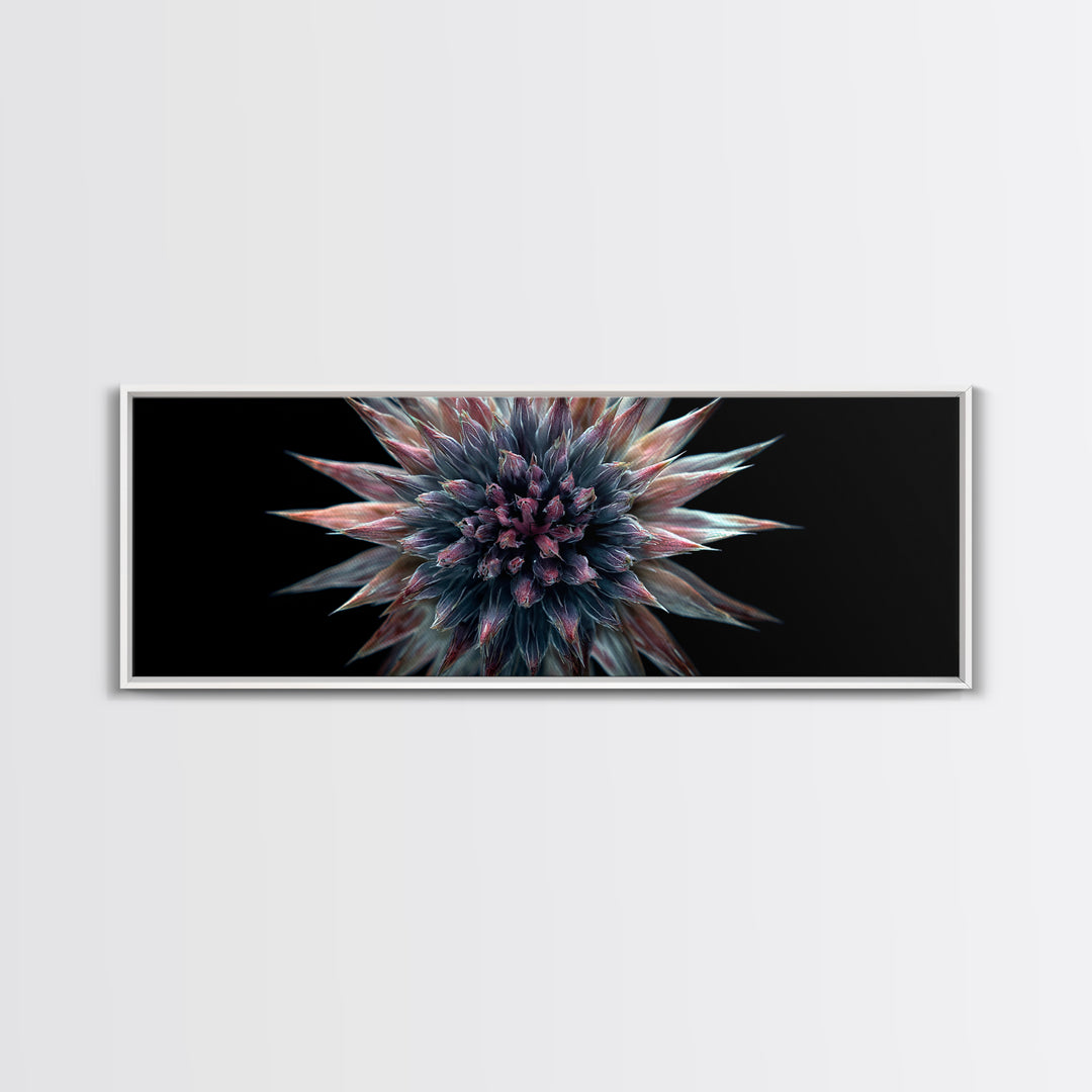 Dark Metallic Spiked Floral Bloom Framed Canvas Print, Modern Abstract Art, Black Wall Art, Statement Wall Decor For Living Room