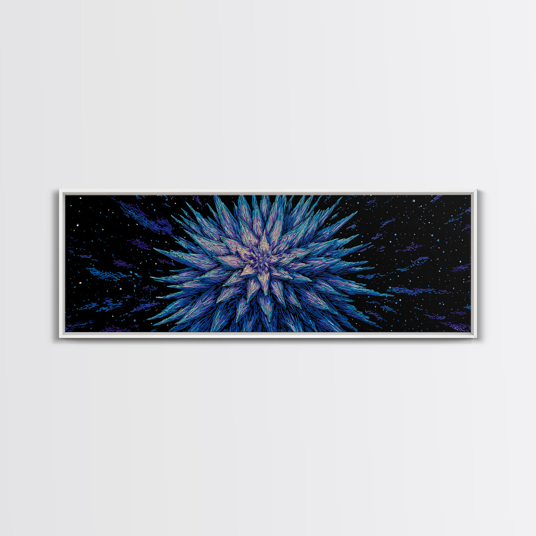 Electric Blue Crystal Explosion Canvas Print, Modern Abstract Art, Cosmic Retro Wall Art, Large Sci Fi Retro Art, Office Decor