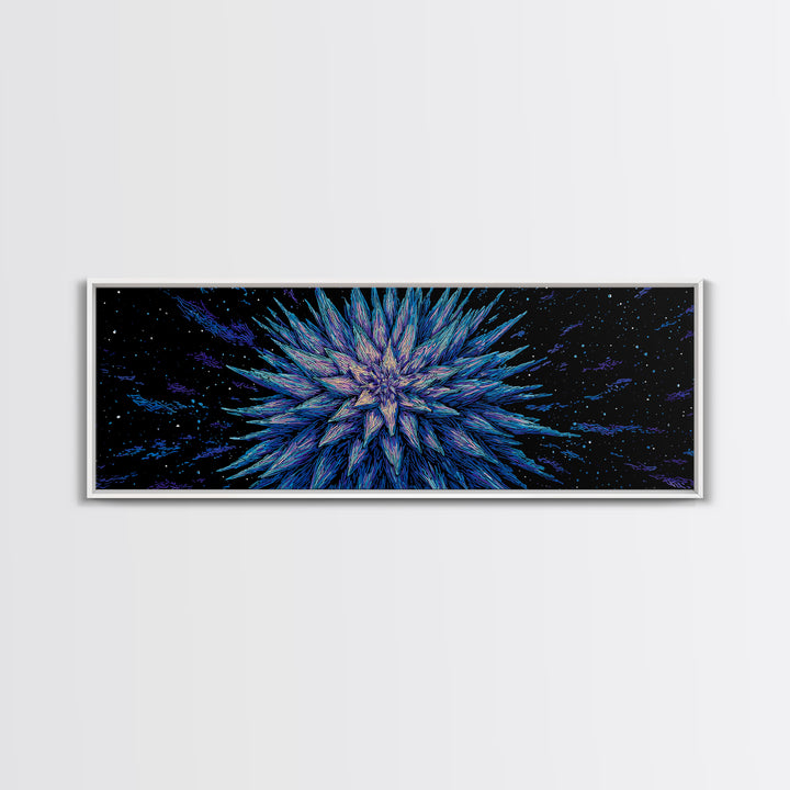 Electric Blue Crystal Explosion Canvas Print, Modern Abstract Art, Cosmic Retro Wall Art, Large Sci Fi Retro Art, Office Decor