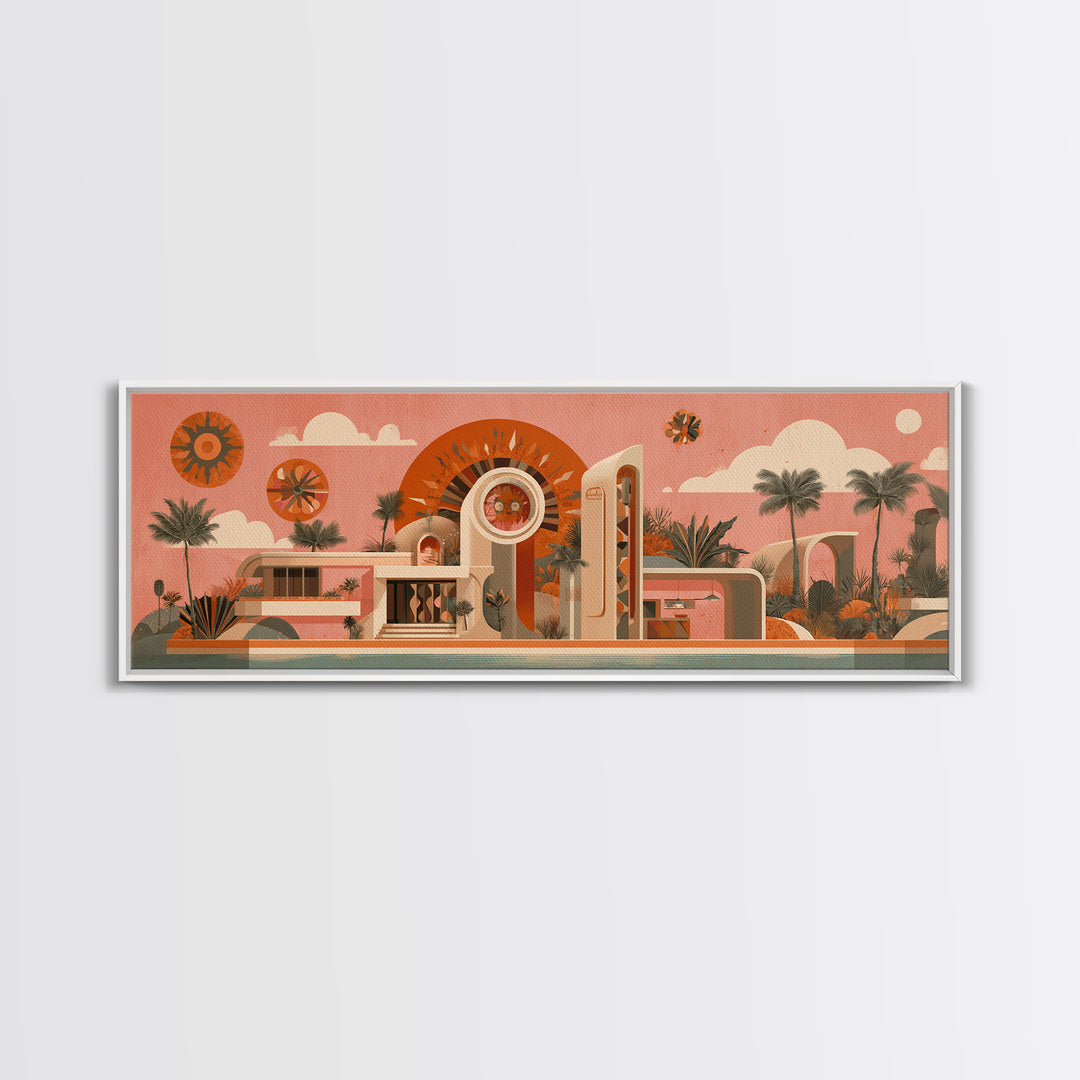 Peach Palm Springs Desert House Canvas Print, Midcentury Modern Wall Art, Retro Architecture Poster, Orange Home Decor Print