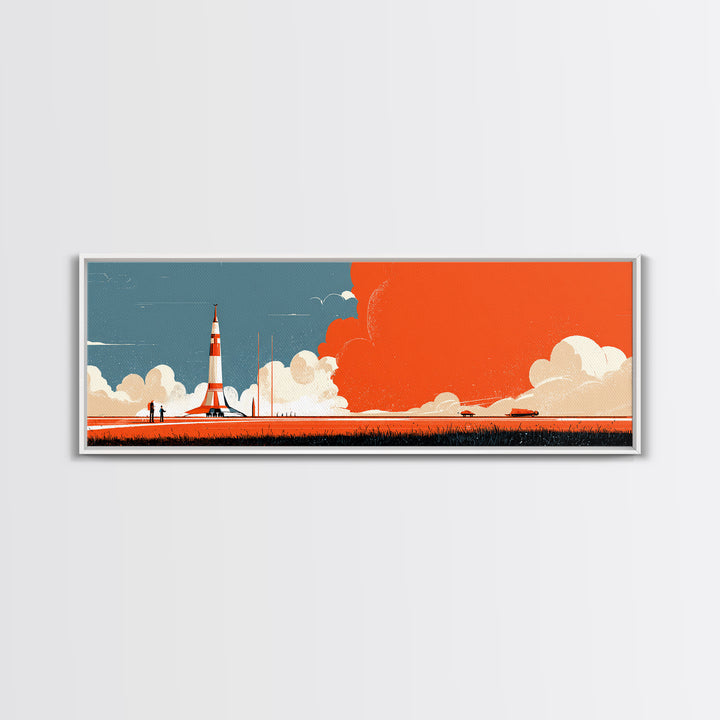 Retro Rocket Launch With Orange Smoke Wall Art, Midcentury Modern Space Poster, Atomic Sci Fi Decor, MCM Kids Room Print