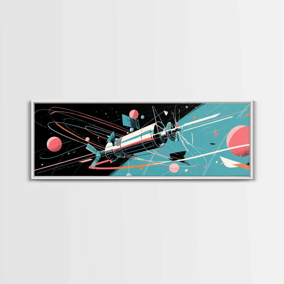 Retro Satellite With Pink Planets Wall Art, Midcentury Modern Space Poster, Atomic Sci Fi Decor, MCM Futuristic Print Gift