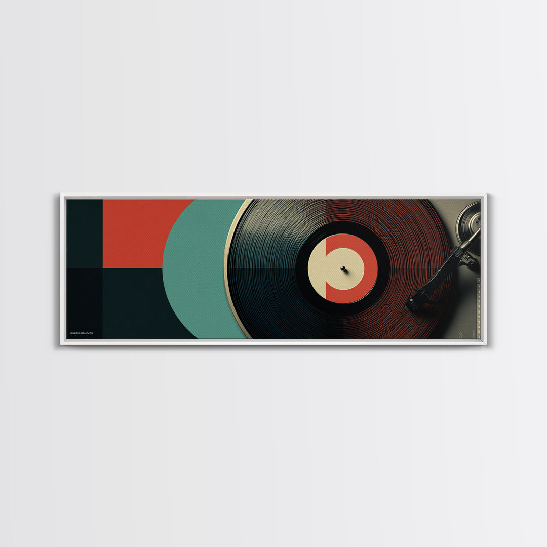 Close Up Vinyl Record Canvas Print, Modern Retro Wall Art, Midcentury Music Poster, Bold MCM Decor For Studio And Den Gift
