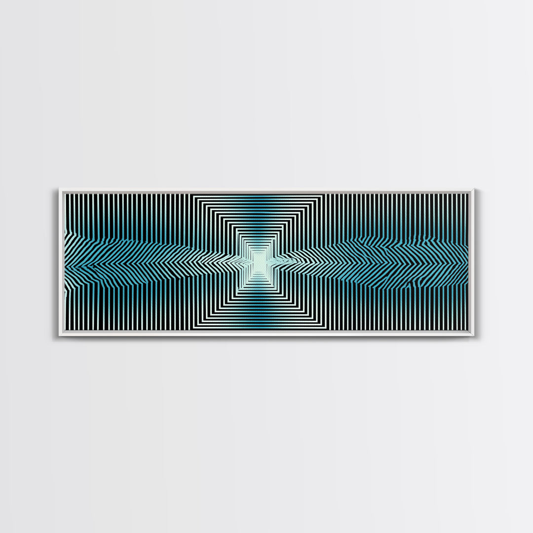 Optical Illusion Line Wall Art, Op Art Geometric Print, Modern Abstract Art, Blue Black Minimalist Decor For Office Gift